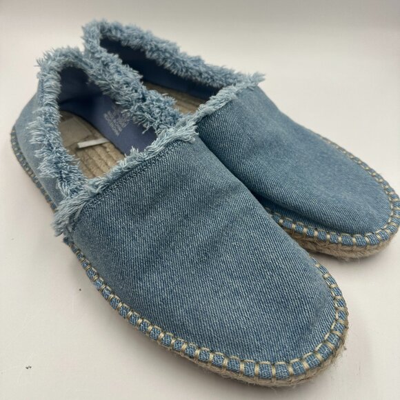 ZARA SIZE 29 DENIM JEAN ESPADRILLES RAW EDGE FLAT SLIP-ON SHOES WOMEN SANDALS - Picture 5 of 8